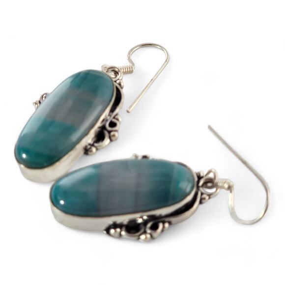 Sterling Silver Teardrop Earrings with Striated Blue Gemstone - Picture 14 of 16